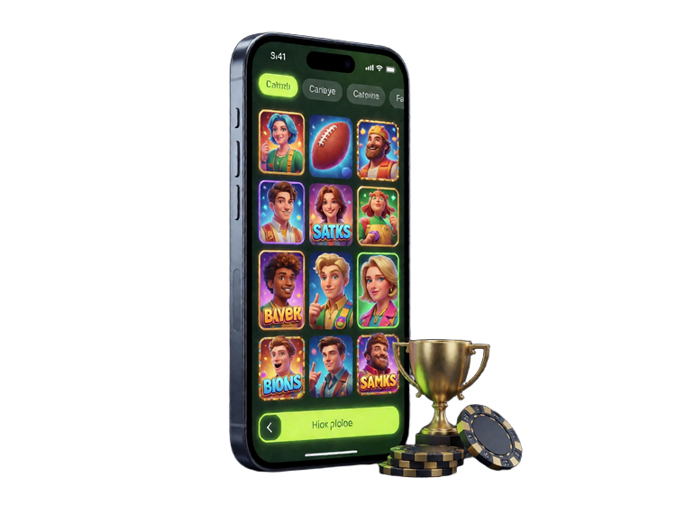 Smartphone mit Kachelraster der Online Slots und Filter-Tabs der Zoccer Casino Lobby