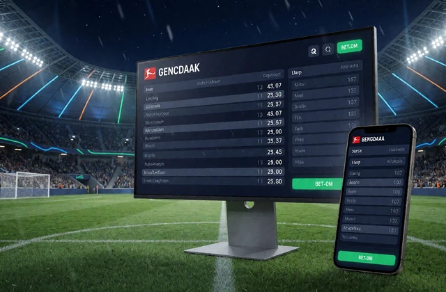 Digitaler Wettschein auf Monitor und Smartphone vor einem Fu&szlig;ballfeld bei Nacht